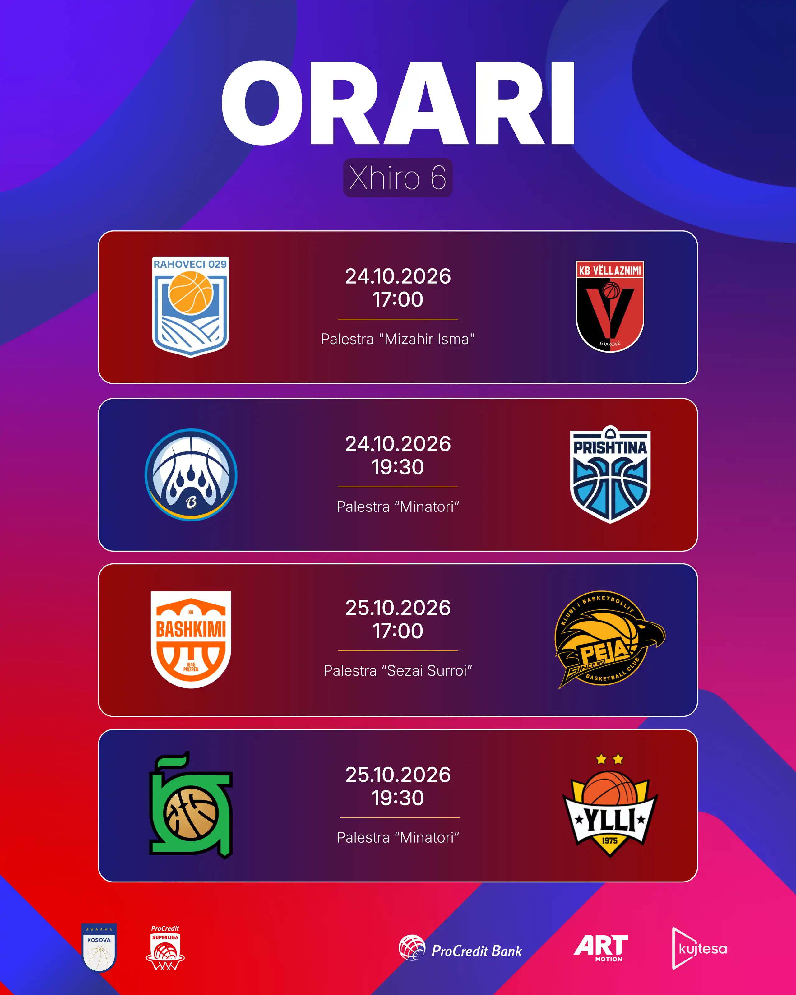 Përballjet në xhiron e gjashtë të ProCredit Superligës